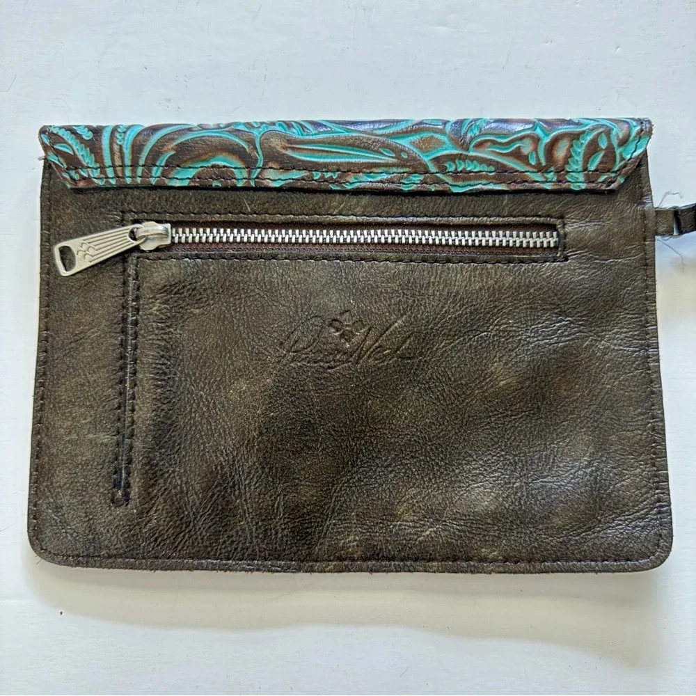 Patricia Nash Turquoise Tooled Leather Envelope Clutch Wristlet - Picture 2 of 6